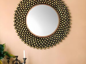 Iron Metal Round Wall Mirror (Gold)